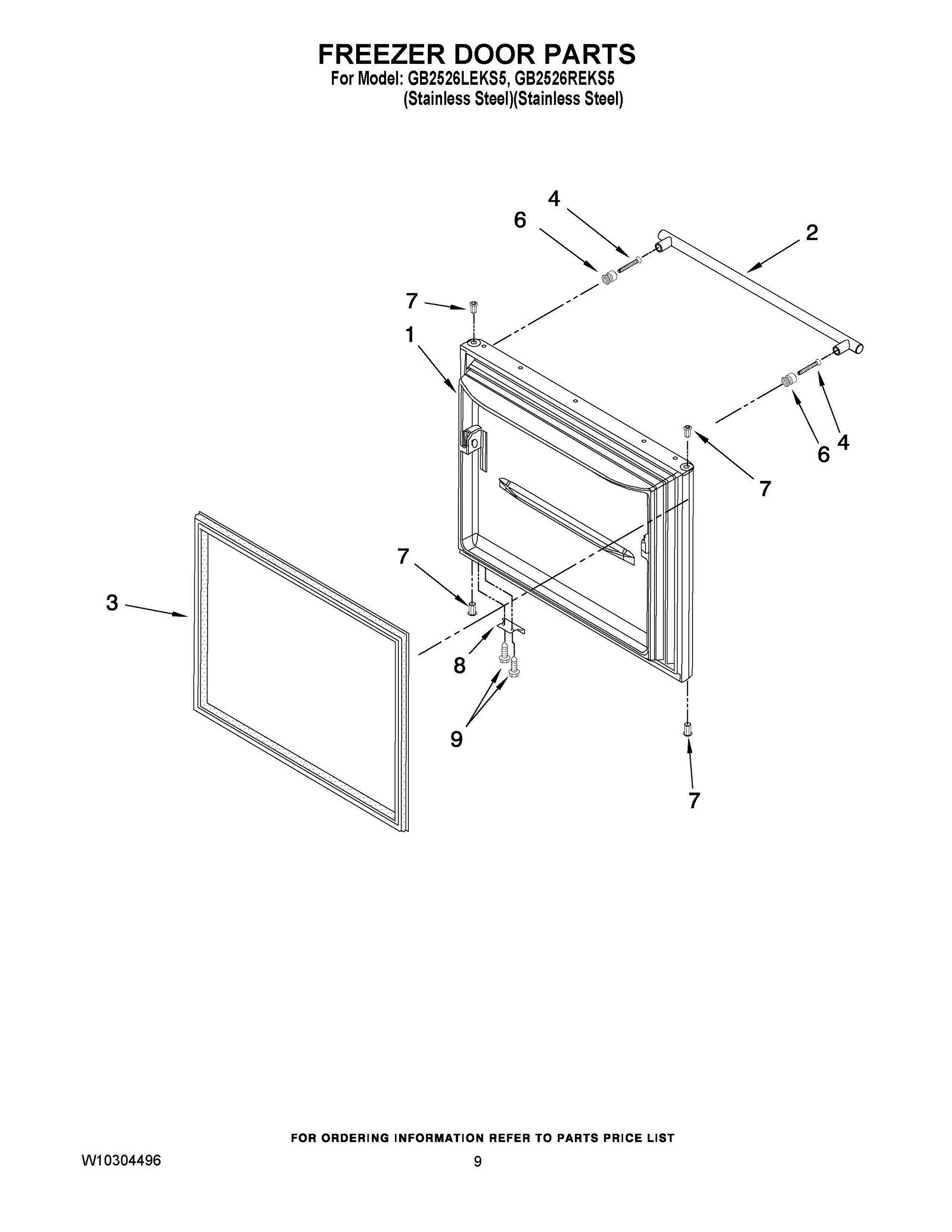 05 - FREEZER DOOR PARTS Diagram and Parts List for GB2526LEKS5  Whirlpool Refrigerator