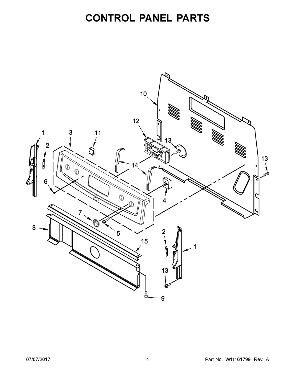 Control Panel Parts Diagram and Parts List for IES350XW4  Whirlpool Range