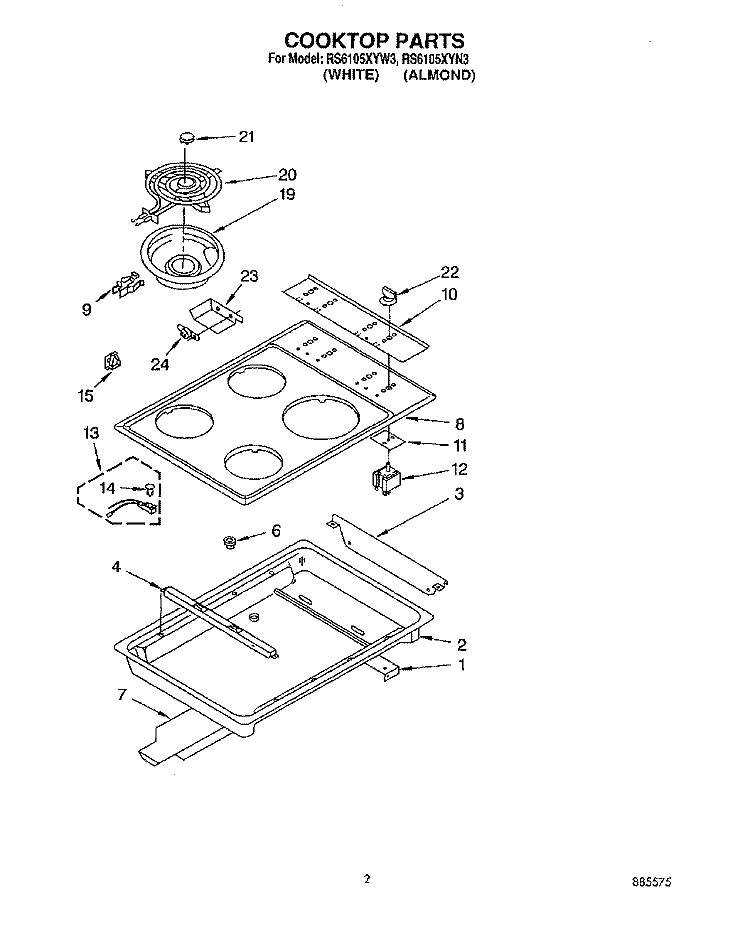 COOKTOP Diagram and Parts List for RS6105XYW3  Whirlpool Range