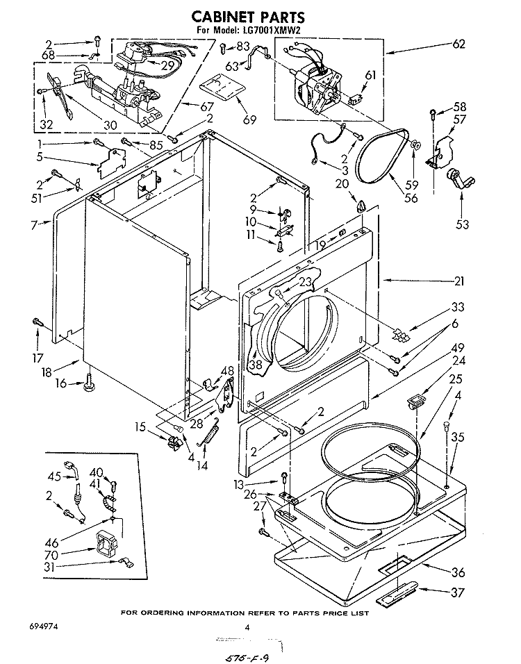 CABINET Diagram and Parts List for LG7001XMW2  Whirlpool Dryer