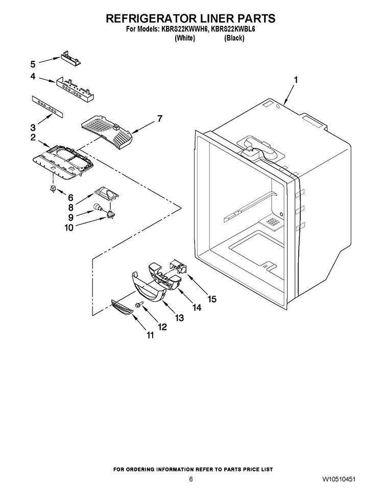 REFRIGERATOR LINER PARTS Diagram and Parts List for KBRS22KWBL6  KitchenAid Refrigerator