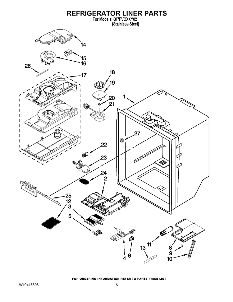 REFRIGERATOR LINER PARTS Diagram and Parts List for GI7FVCXXY02  Whirlpool Refrigerator