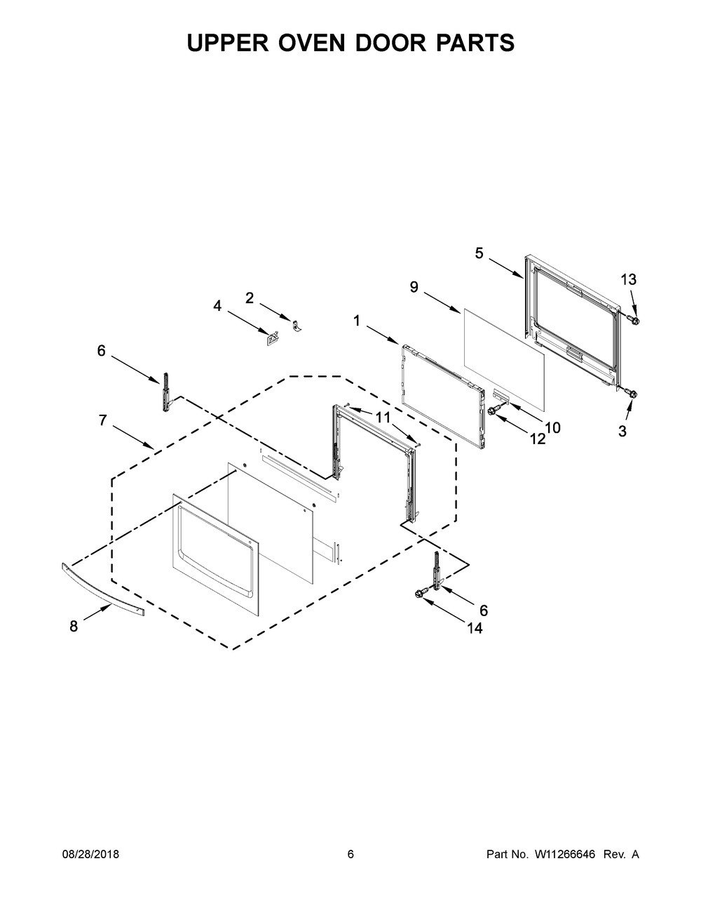Upper Oven Door Parts Diagram and Parts List for WOD77EC0HB01  Whirlpool Wall Oven
