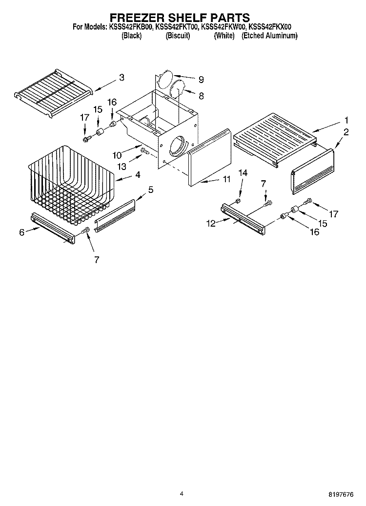 FREEZER SHELF Diagram and Parts List for KSSS42FKX00  KitchenAid Refrigerator