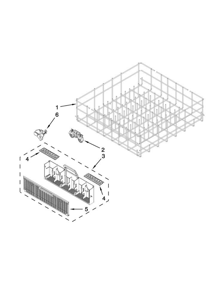 Lower Rack Parts Diagram and Parts List for 7WDT790SAYM3  Whirlpool Dishwasher