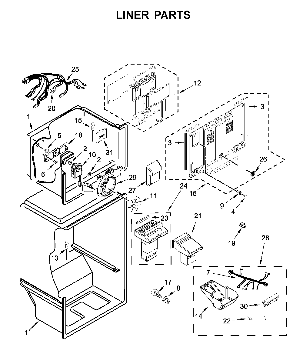Liner parts Diagram and Parts List for WRT518SZKV00  Whirlpool Refrigerator