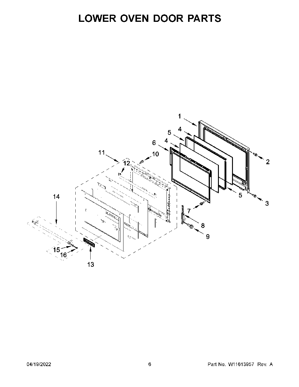 Lower Oven Door Parts Diagram and Parts List for KODT100ESS20  KitchenAid Wall Oven
