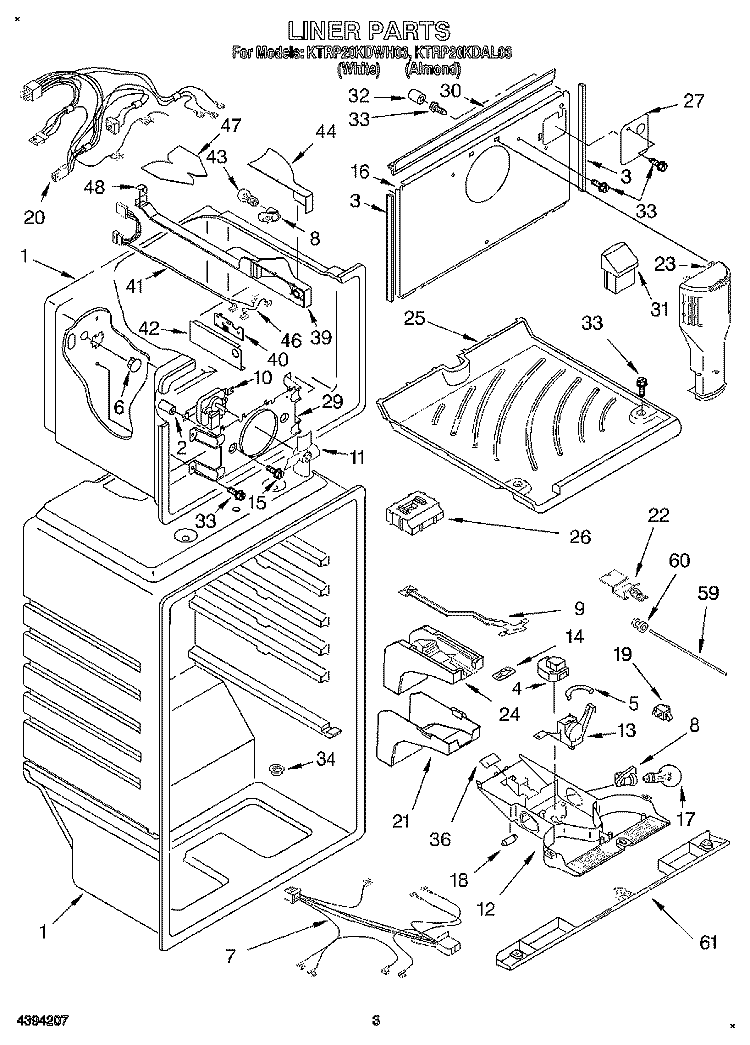 LINER Diagram and Parts List for KTRP20KDWH03  KitchenAid Refrigerator
