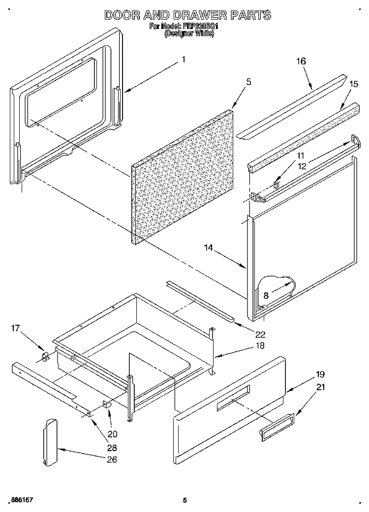 DOOR AND DRAWER Diagram and Parts List for FEP330BQ1  Roper Range