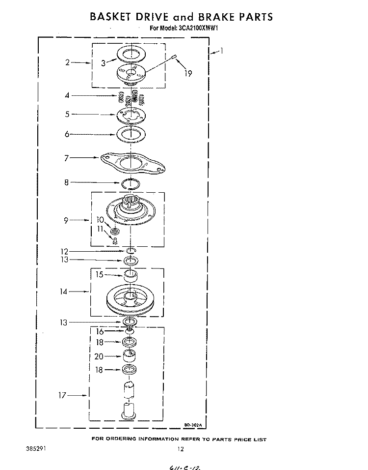 BASKET DRIVE AND BASKET Diagram and Parts List for 3CA2100XMW1  Whirlpool Washer
