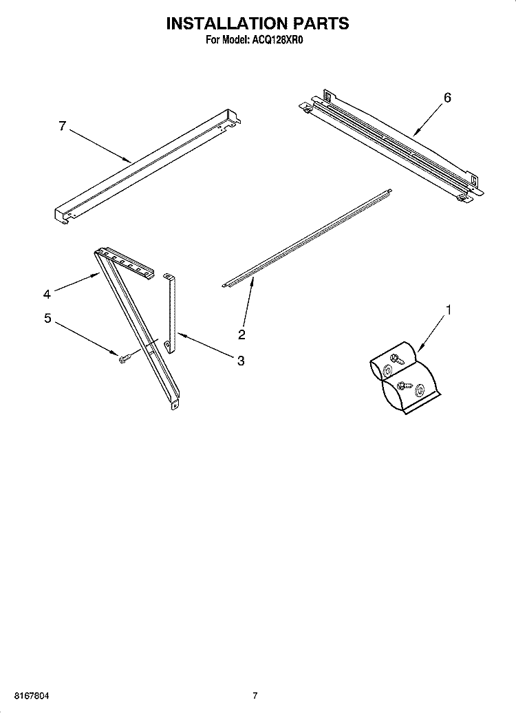 INSTALLATION PARTS Diagram and Parts List for ACQ128XR0  Whirlpool Air Conditioner