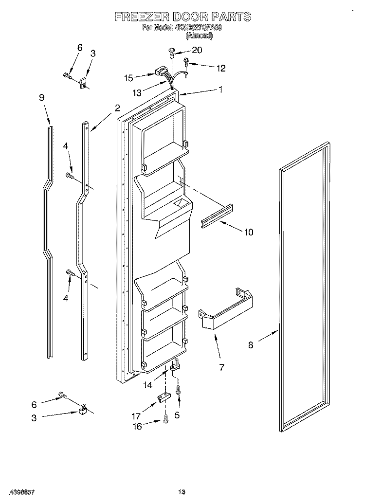 FREEZER DOOR Diagram and Parts List for 4KSRS27QFA03  Whirlpool Refrigerator