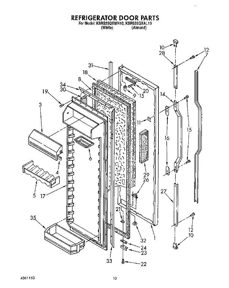 REFRIGERATOR DOOR Diagram and Parts List for KSRS25QXAL10  KitchenAid Refrigerator