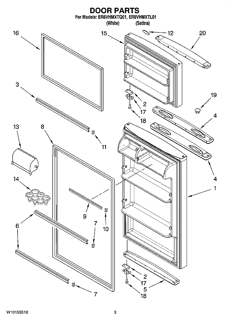 DOOR PARTS Diagram and Parts List for ER8VHMXTL01  Whirlpool Refrigerator