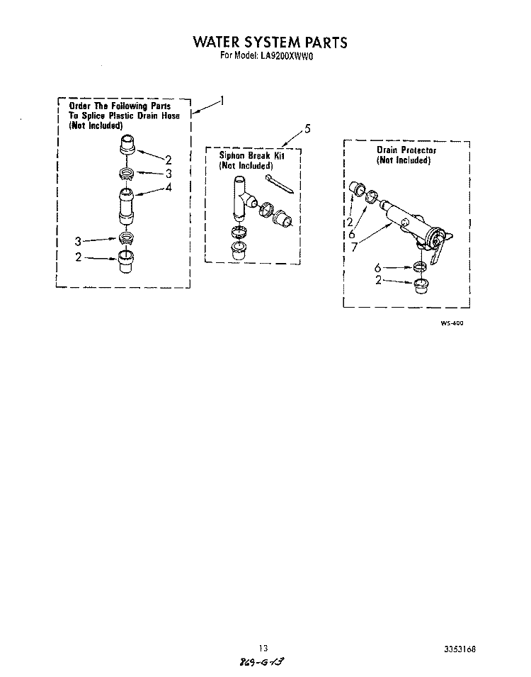 WATER SYSTEM Diagram and Parts List for LA9200XWW0  Whirlpool Washer