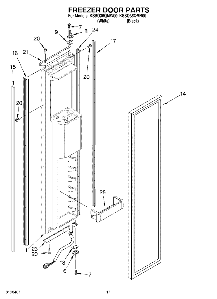 FREEZER DOOR PARTS Diagram and Parts List for KSSO36QMB00  KitchenAid Refrigerator