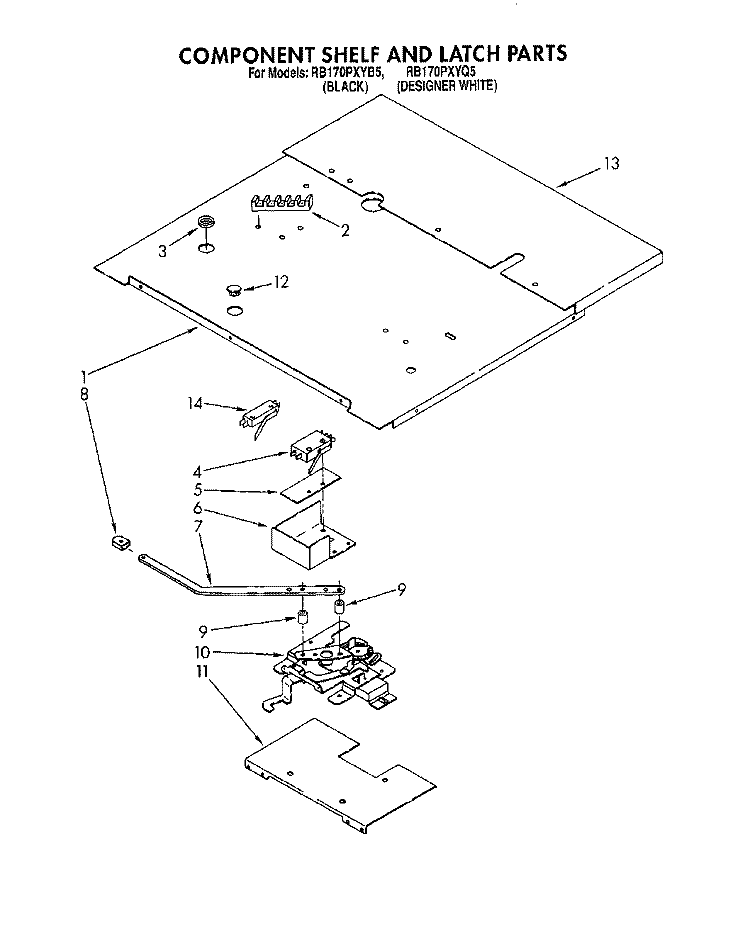 COMPONENT SHELF AND LATCH Diagram and Parts List for RB170PXYQ5  Whirlpool Wall Oven