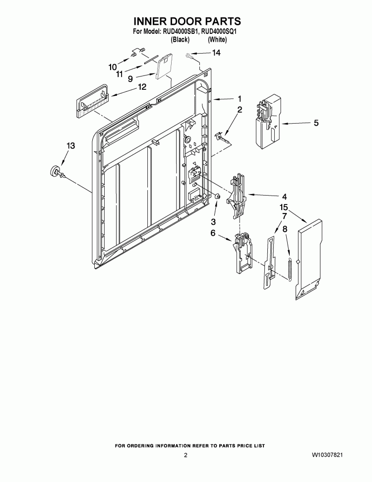 INNER DOOR PARTS Diagram and Parts List for RUD4000SQ1  Roper Dishwasher
