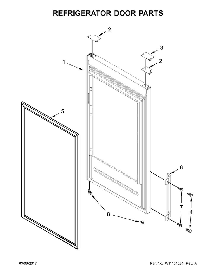 Refrigerator Door Parts Diagram and Parts List for URB551WNGZ0  Whirlpool Refrigerator