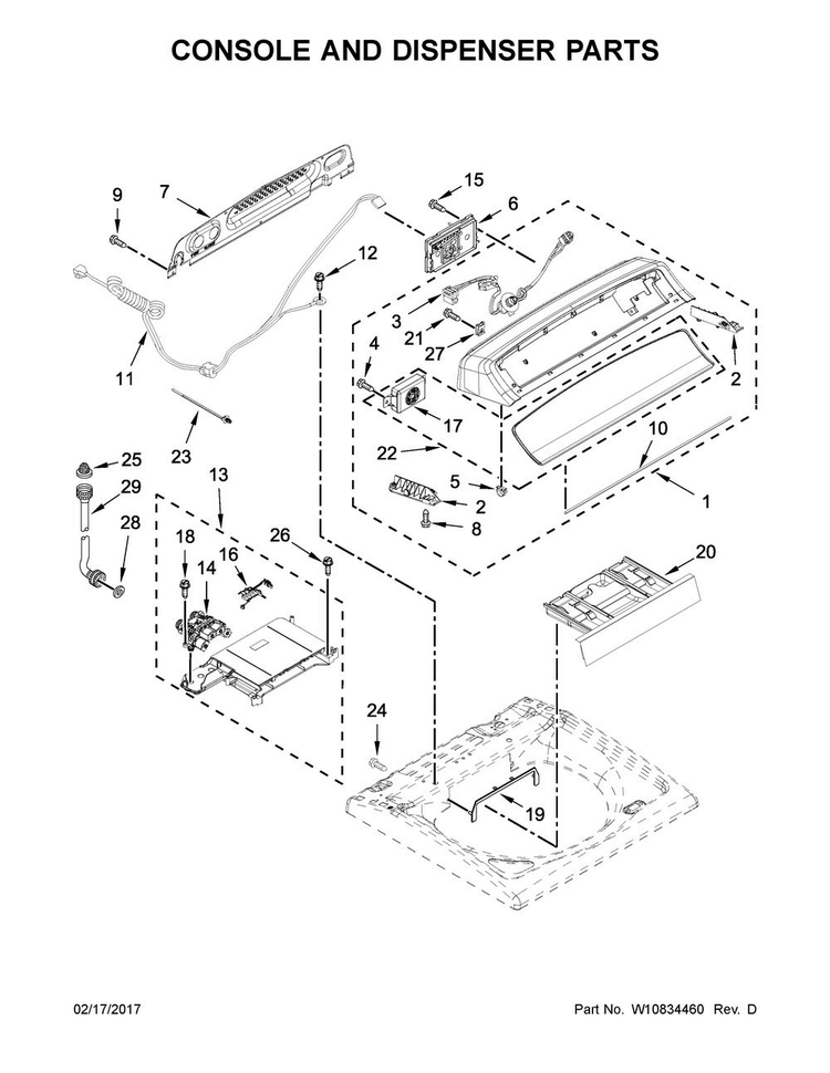 Console And Dispenser Parts Diagram and Parts List for 7MWTW7300EW0  Whirlpool Washer
