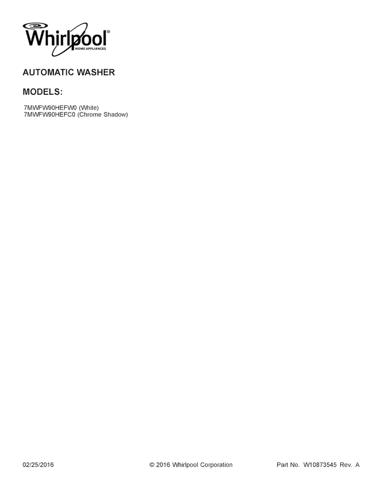 Cover Sheet Diagram and Parts List for 7MWFW90HEFW0  Whirlpool Washer
