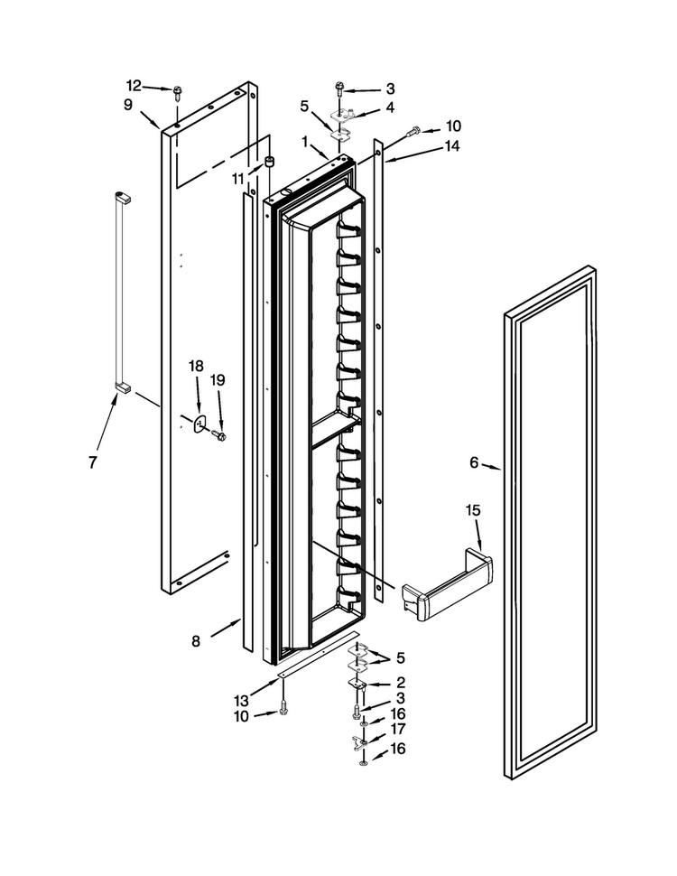 Freezer Door Parts Diagram and Parts List for KBSN508ESS00  KitchenAid Refrigerator