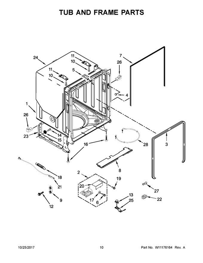 06 - Tub And Frame Parts Diagram and Parts List for GLB14BBANA1  Whirlpool Dishwasher