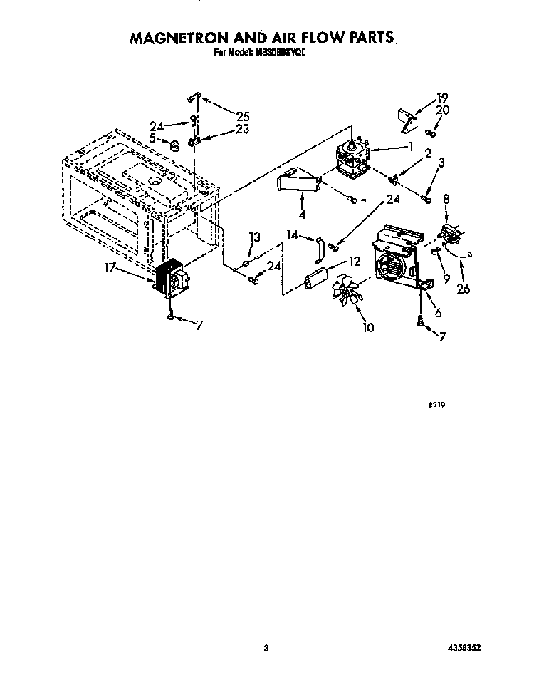 Magnetron And Air Flow Diagram and Parts List for MS3080XY0  Whirlpool Microwave