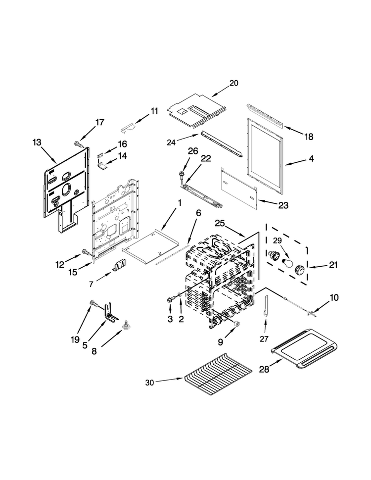 Chassis Parts Diagram and Parts List for WGG555S0BB00  Whirlpool Range