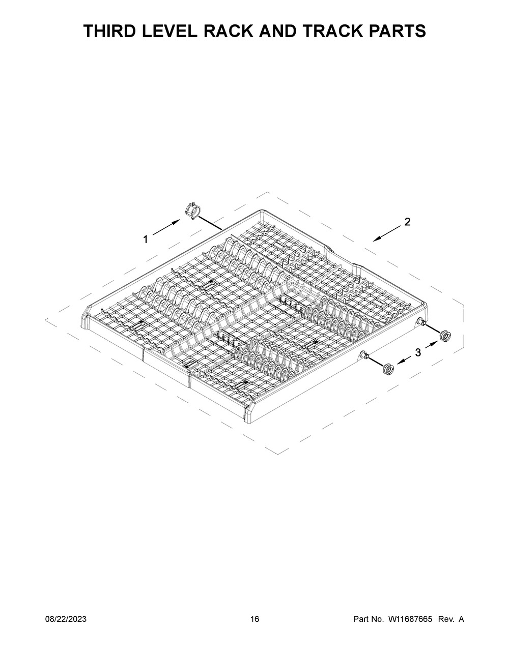 Third Level Rack And Track Parts Diagram and Parts List for WDT751SAPZ0  Whirlpool Dishwasher