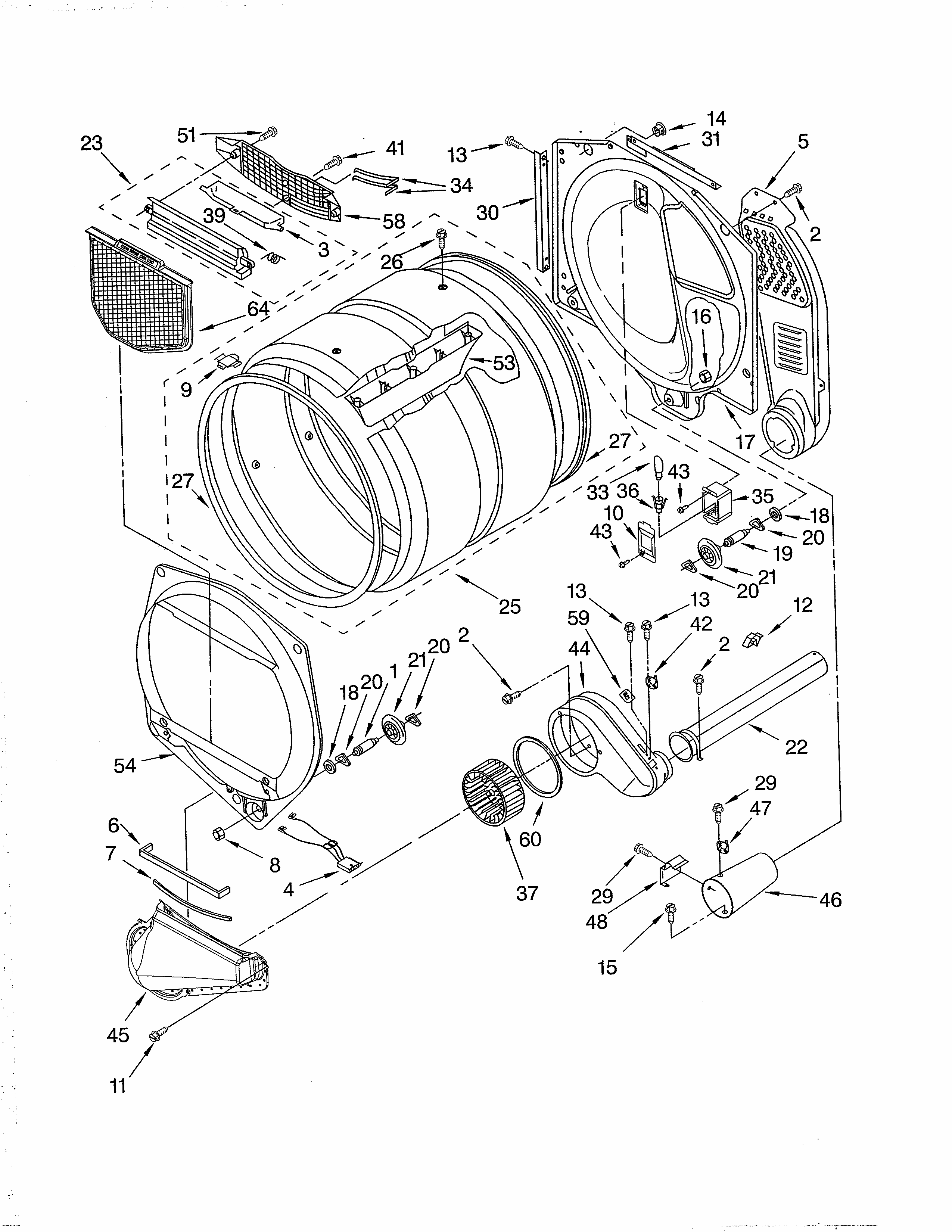 Bulkhead Diagram and Parts List for 11094832202  Kenmore Dryer