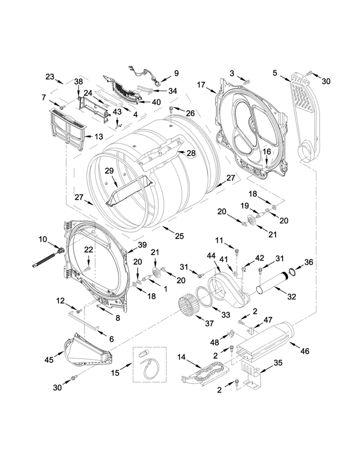 Bulkhead Parts Diagram and Parts List for 11068133411  Kenmore Dryer