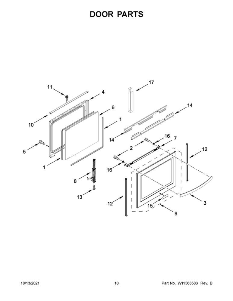 Door Parts Diagram and Parts List for WFG775H0HV2  Whirlpool Range