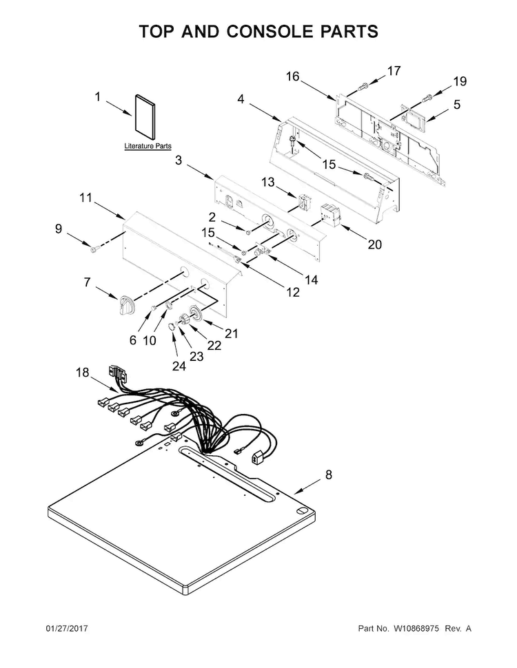 Top And Console Parts Diagram and Parts List for CEM2795FQ0  Whirlpool Dryer