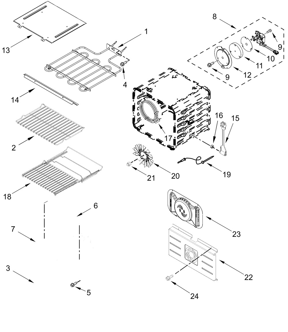 Internal Oven Parts Diagram and Parts List for JOESC530RL00  Whirlpool Wall Oven