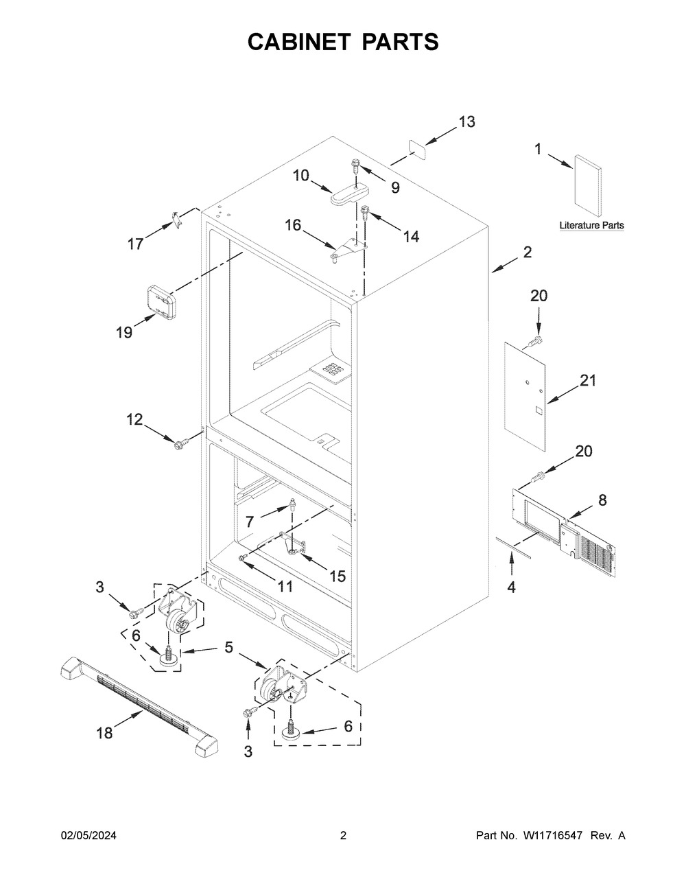 Cabinet Parts Diagram and Parts List for KRBL109ESS05  KitchenAid Refrigerator