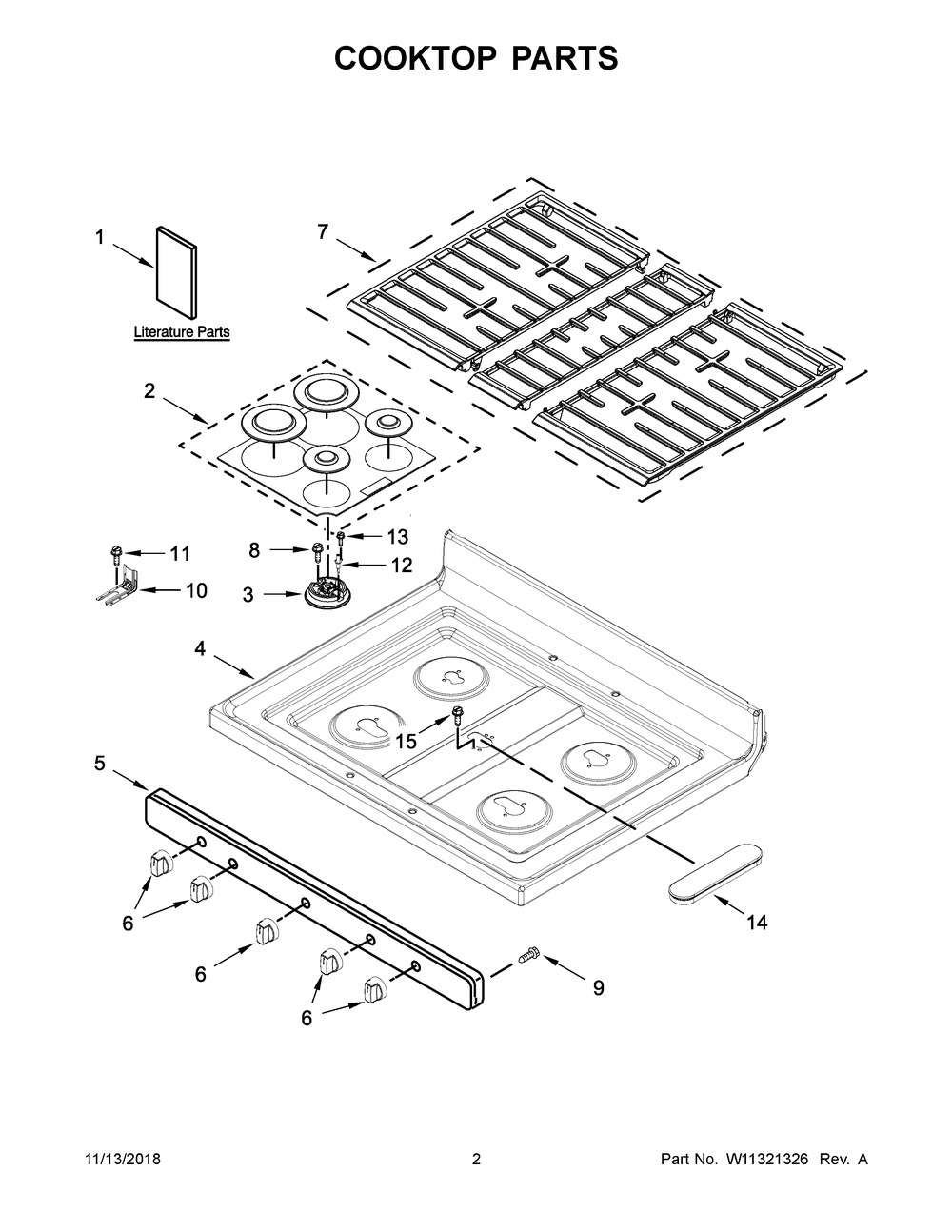 Cooktop Parts Diagram and Parts List for WFG525S0HS1  Whirlpool Range