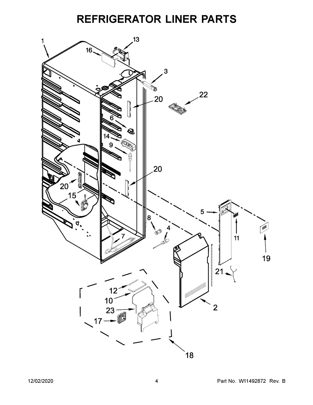 Refrigerator Liner Parts Diagram and Parts List for KRSC703HPS01  Whirlpool Refrigerator