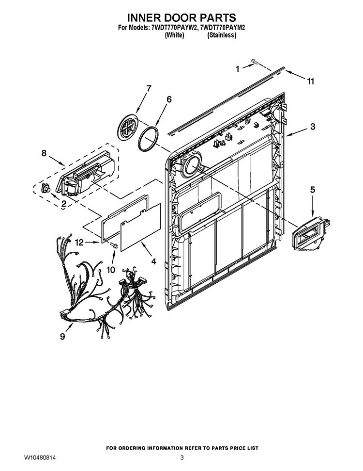 INNER DOOR PARTS Diagram and Parts List for 7WDT770PAYW2  Whirlpool Dishwasher