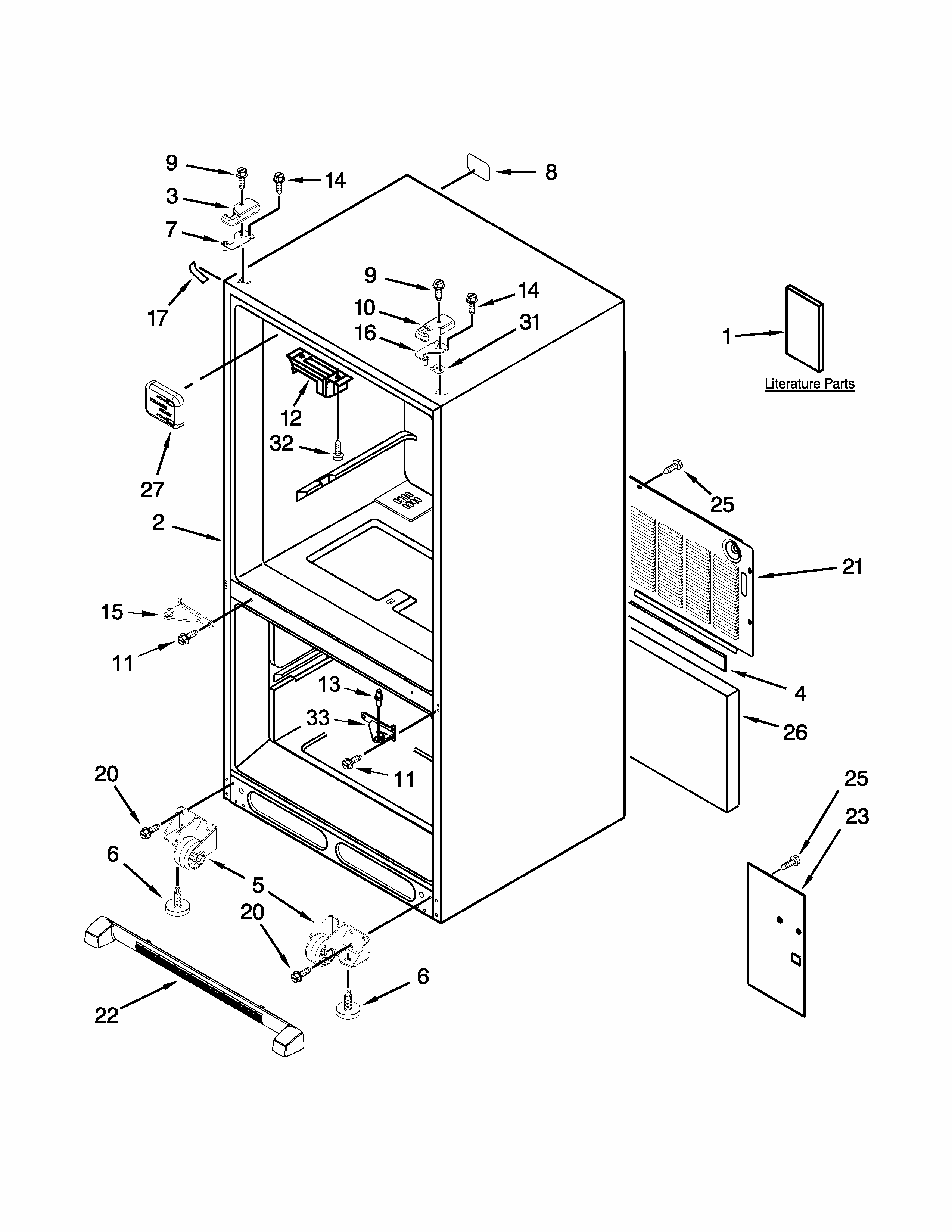 Cabinet Parts Diagram and Parts List for 59679219012  Kenmore Refrigerator