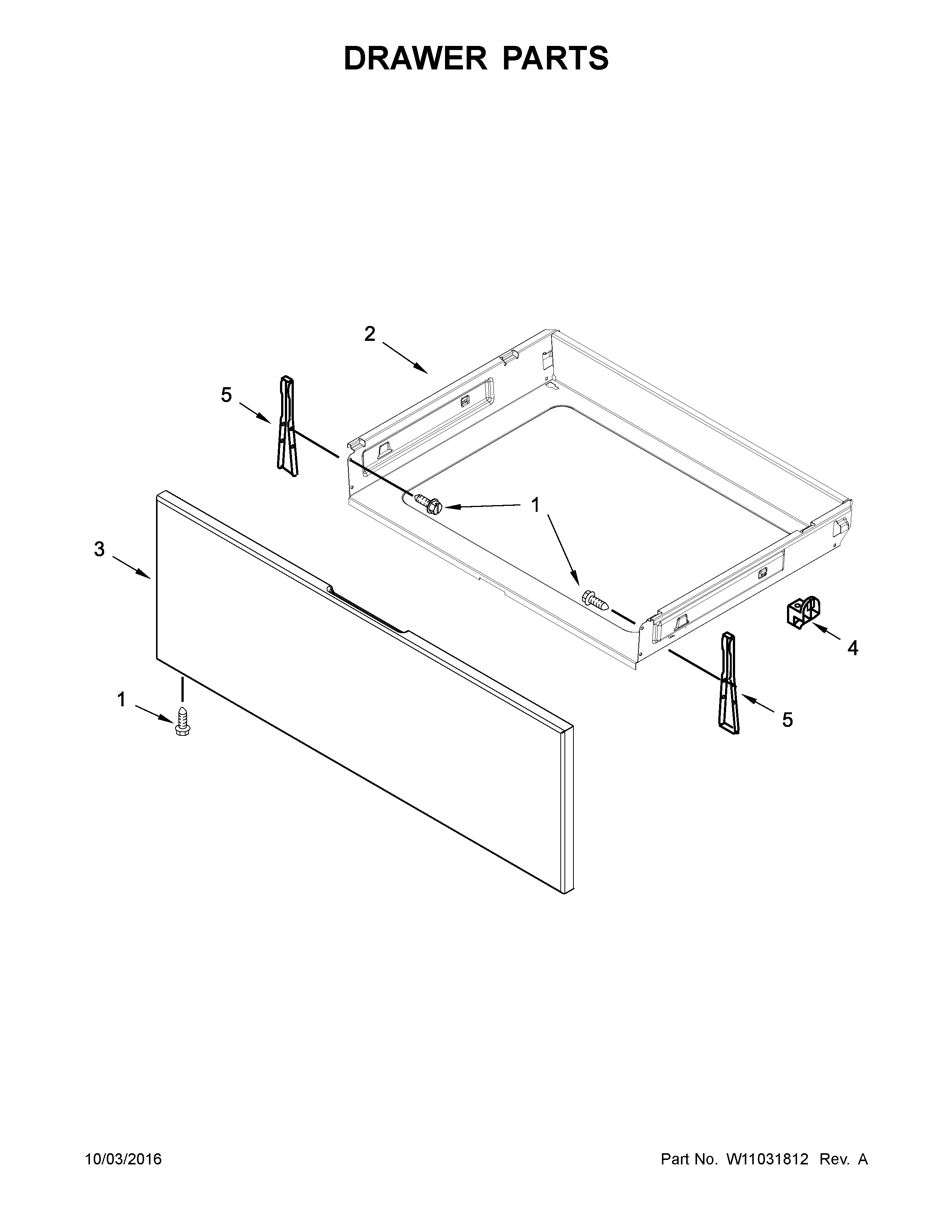 Drawer Parts Diagram and Parts List for 66475113610  Kenmore Range