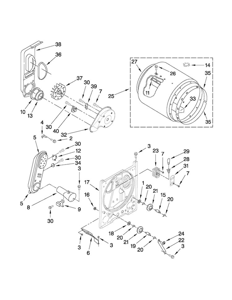 Bulkhead Parts Diagram and Parts List for 110C71182011  Kenmore Dryer