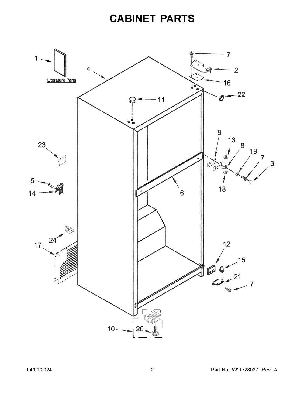 Cabinet Parts Diagram and Parts List for WRT518SZFB04  Whirlpool Refrigerator