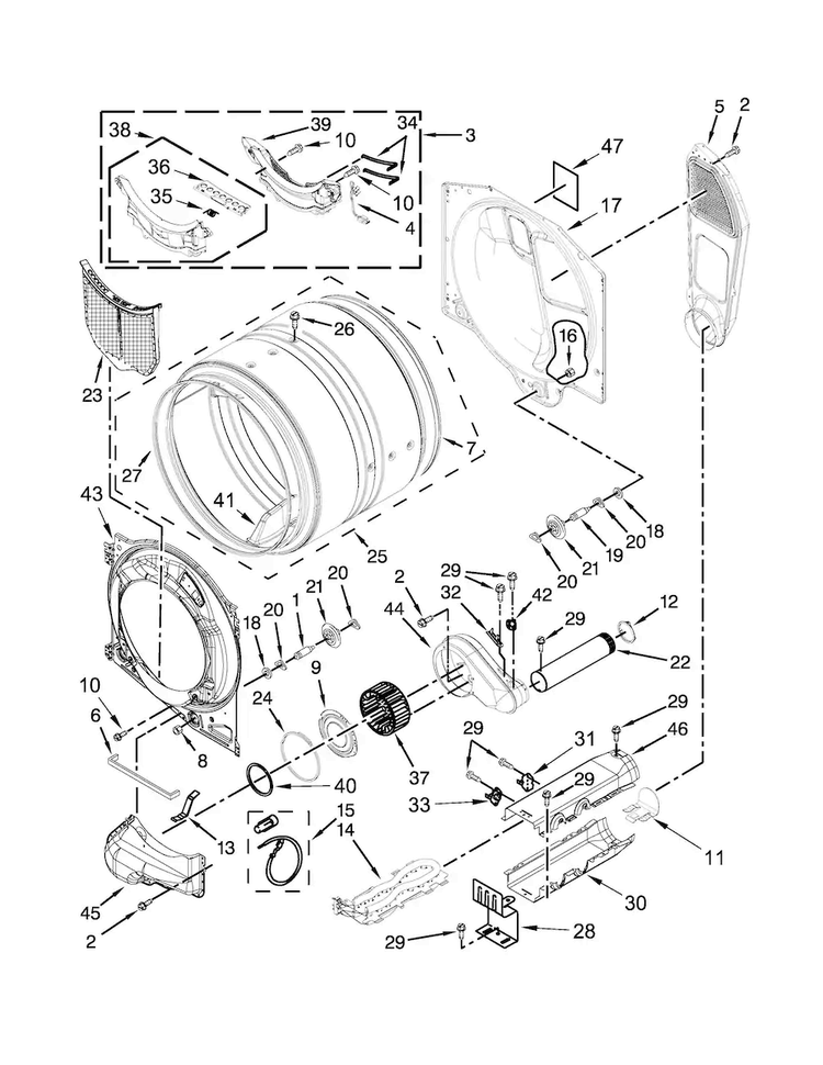 Bulkhead Parts Diagram and Parts List for WED71HEDW0  Whirlpool Dryer