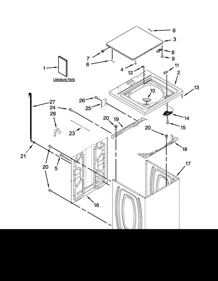 Top And Cabinet Parts Diagram and Parts List for 1CWTW4740YQ1  Whirlpool Washer