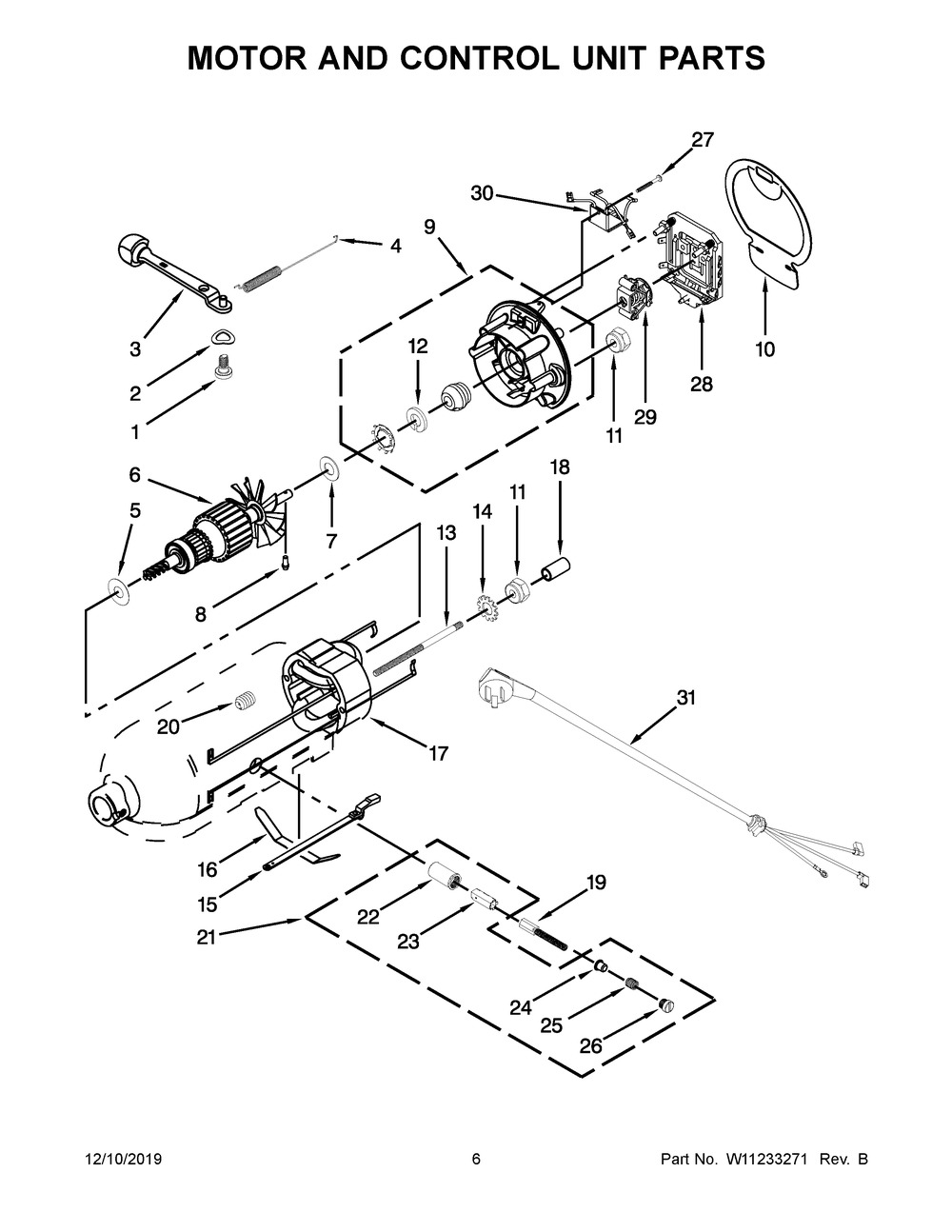 Motor And Control Unit Parts Diagram and Parts List for 5KSM165PSCBF0  Whirlpool Mixer