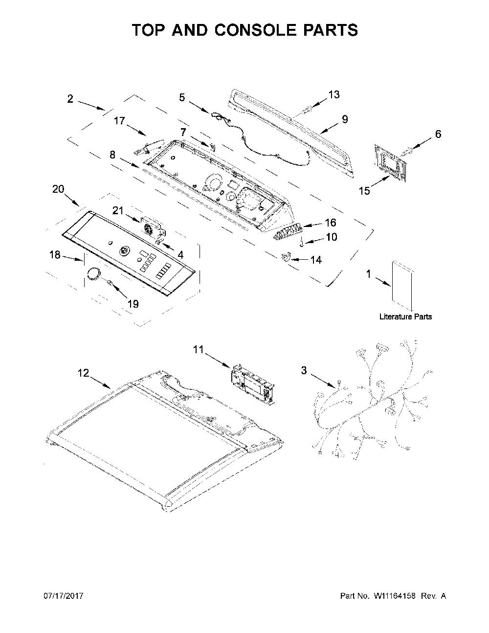 Top and console parts Diagram and Parts List for 11069133414  Kenmore Dryer