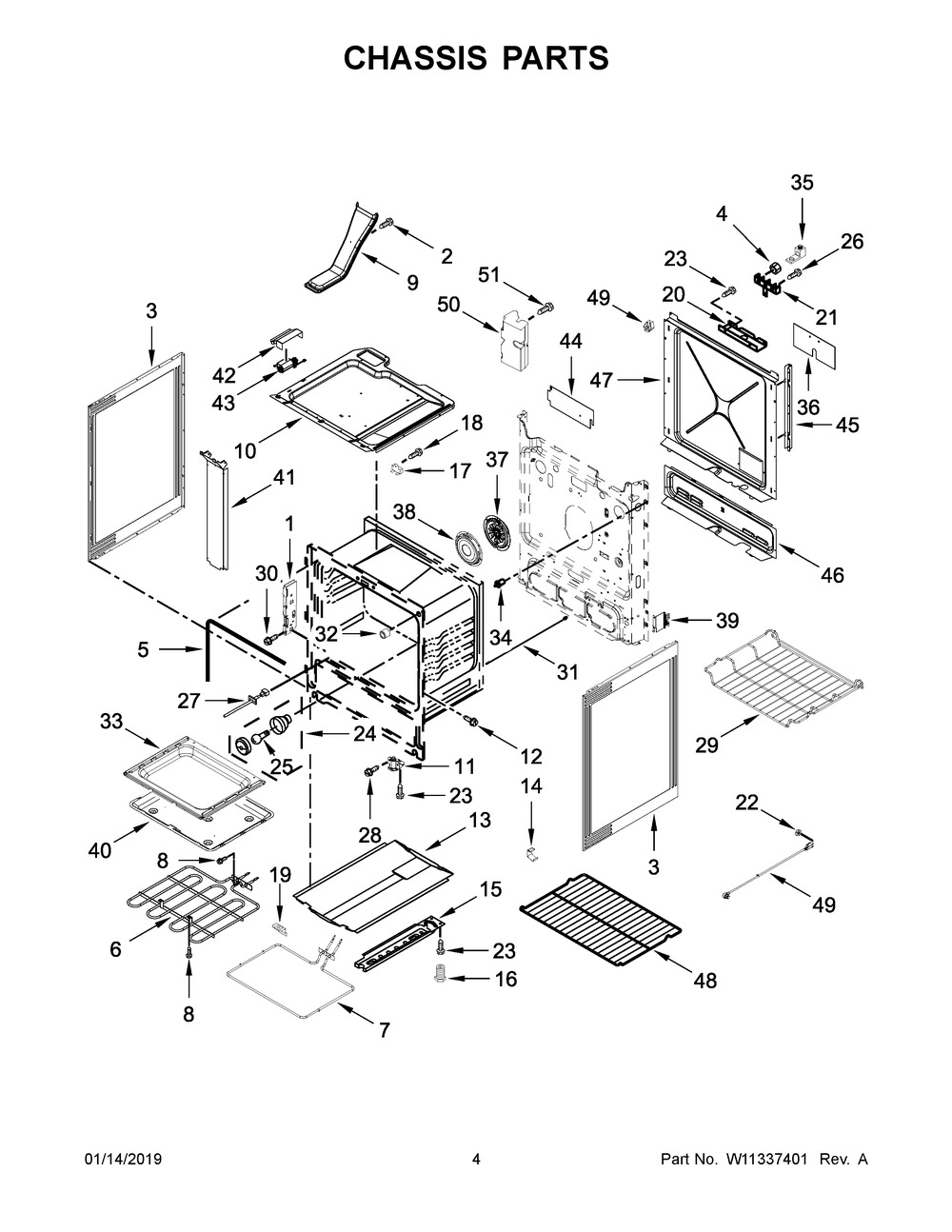 Chassis Parts Diagram and Parts List for YWEEA25H0HN1  Whirlpool Range