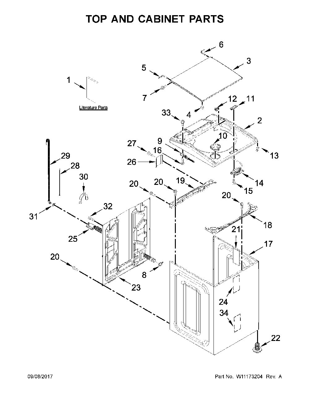 Top and cabinet parts Diagram and Parts List for 11028132413  Kenmore Washer