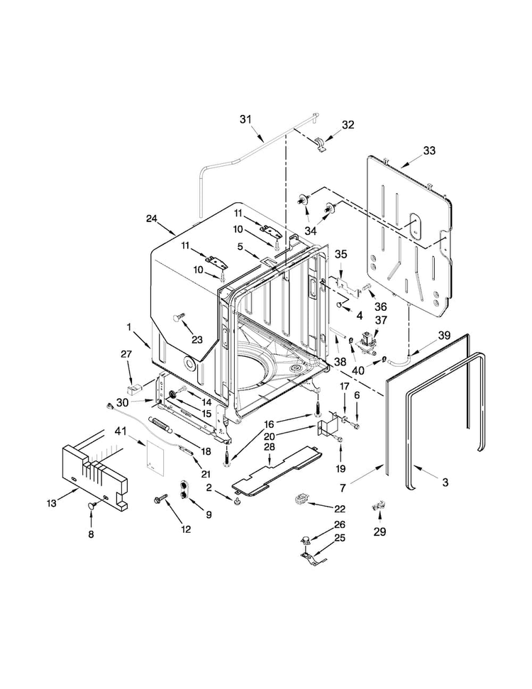 Tub, Tank And Frame Parts Diagram and Parts List for KDTE554CSS1  KitchenAid Dishwasher